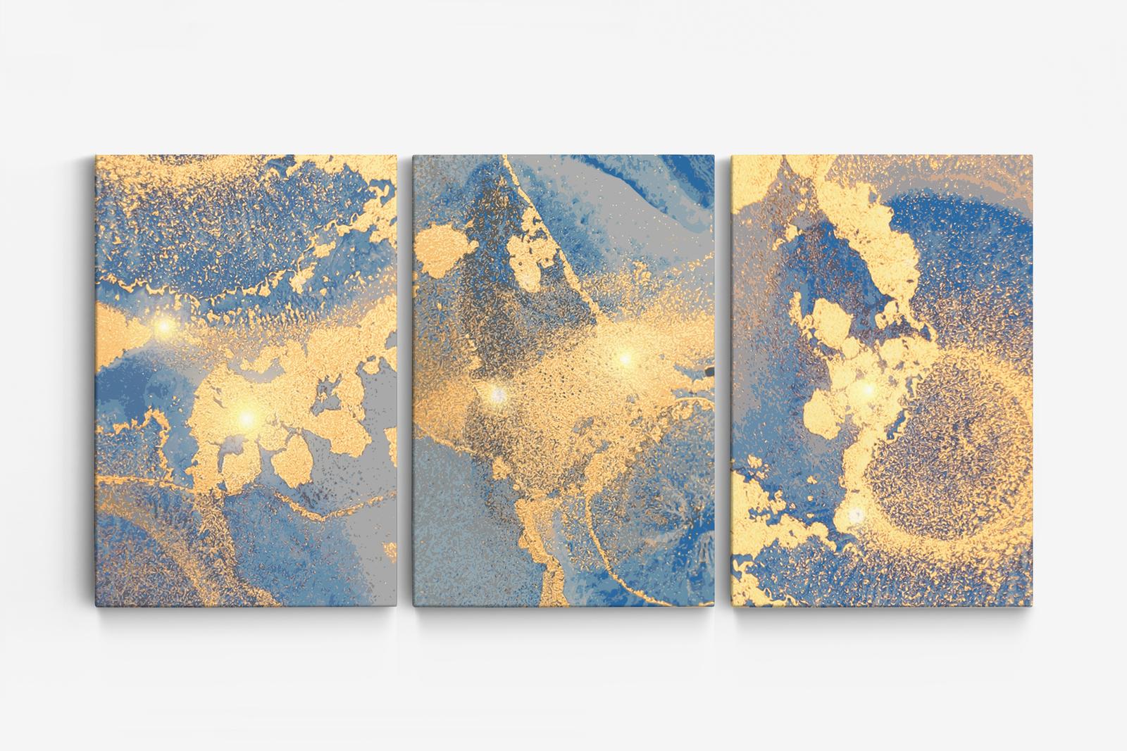 Abstrakt Blå och Guld Canvas - Set om 3
