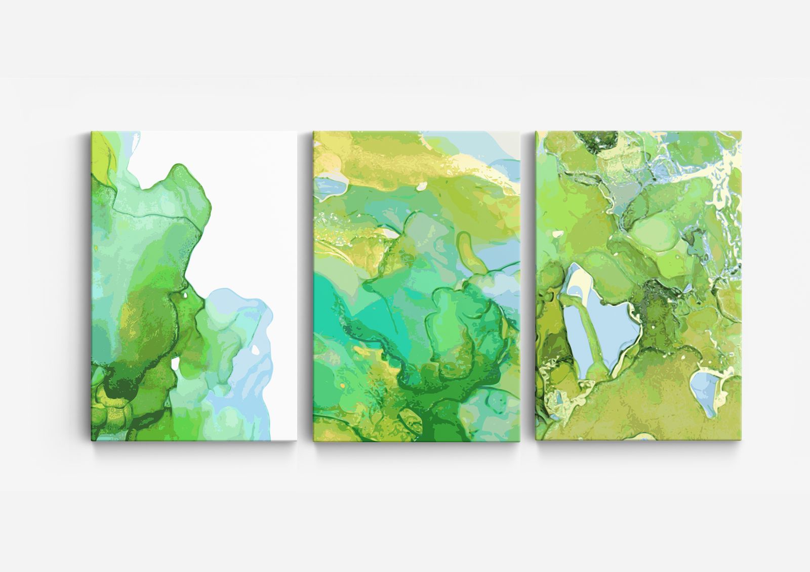 Abstrakt Grön Canvas Konst - Set av 3