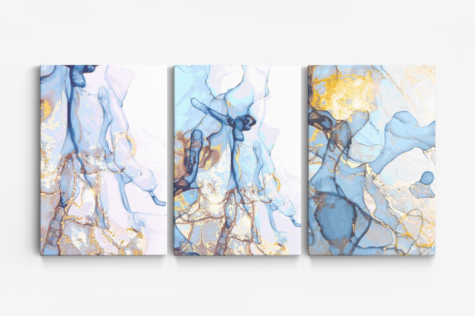 Abstrakt Blå och Guld Canvas - Set of 3