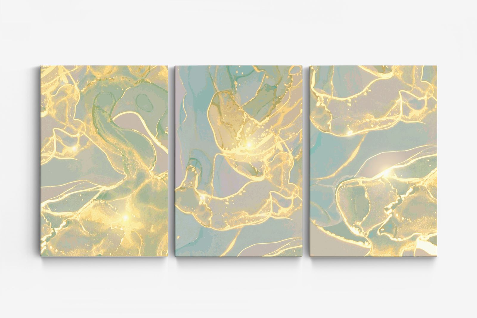 Gyllene abstrakt canvas - Set om 3