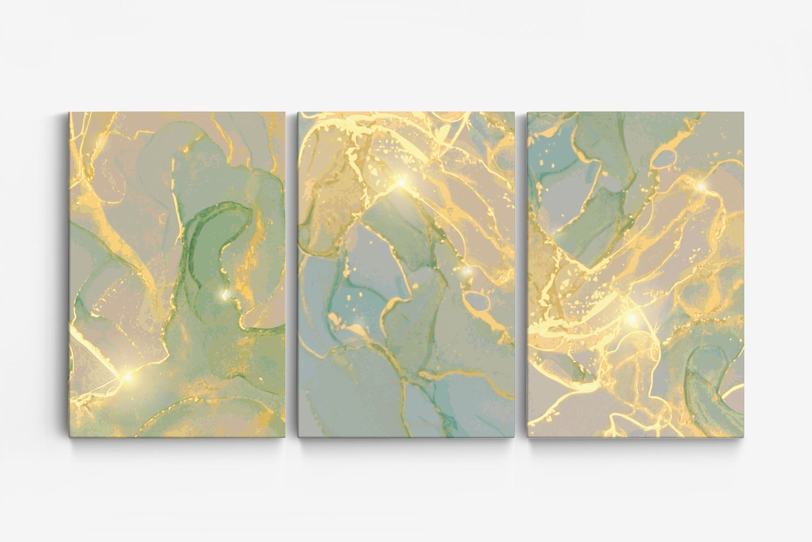 Abstrakt guld och grön canvas - Set of 3