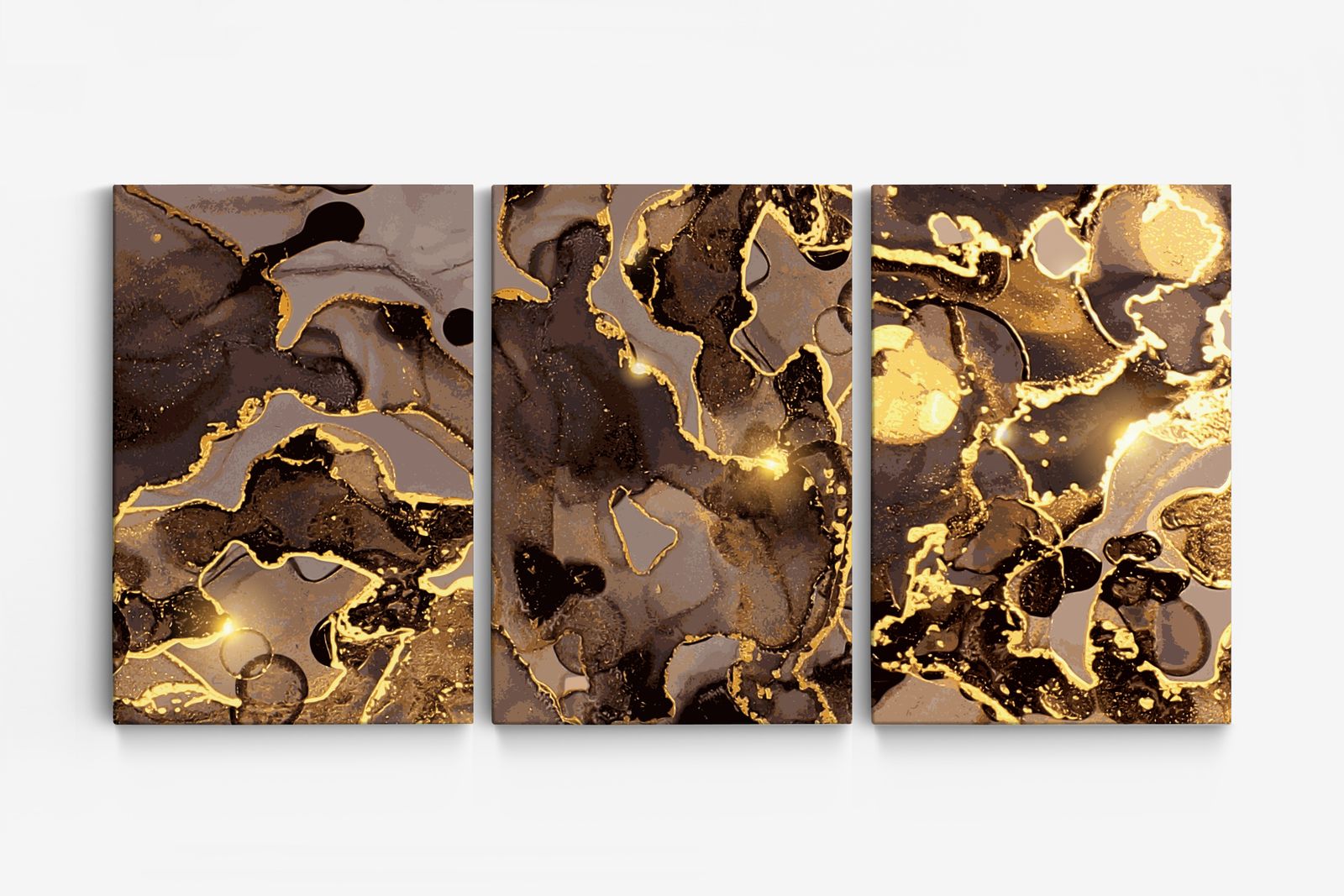 Abstrakt Guld Canvas Konst - Set om 3