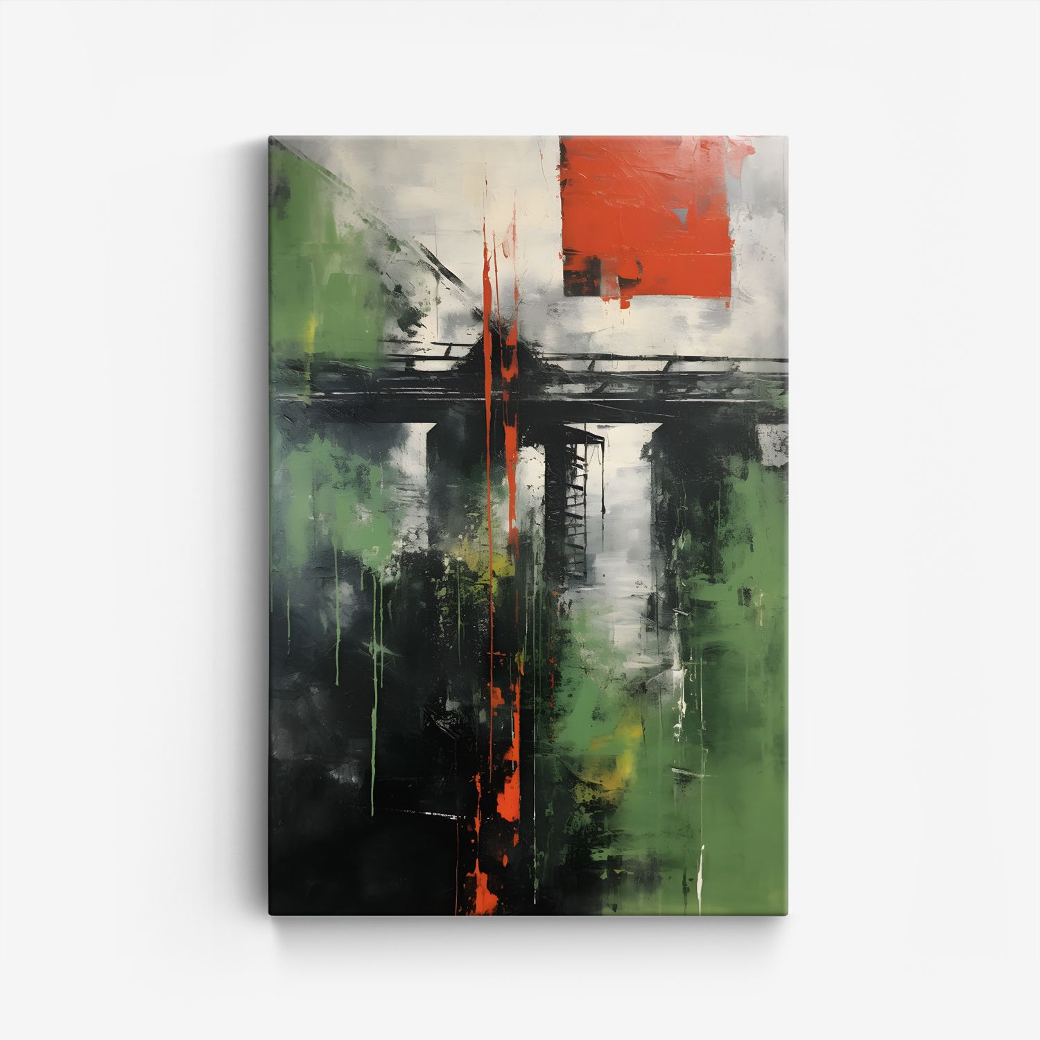 Abstrakt Röd och Grön Canvas