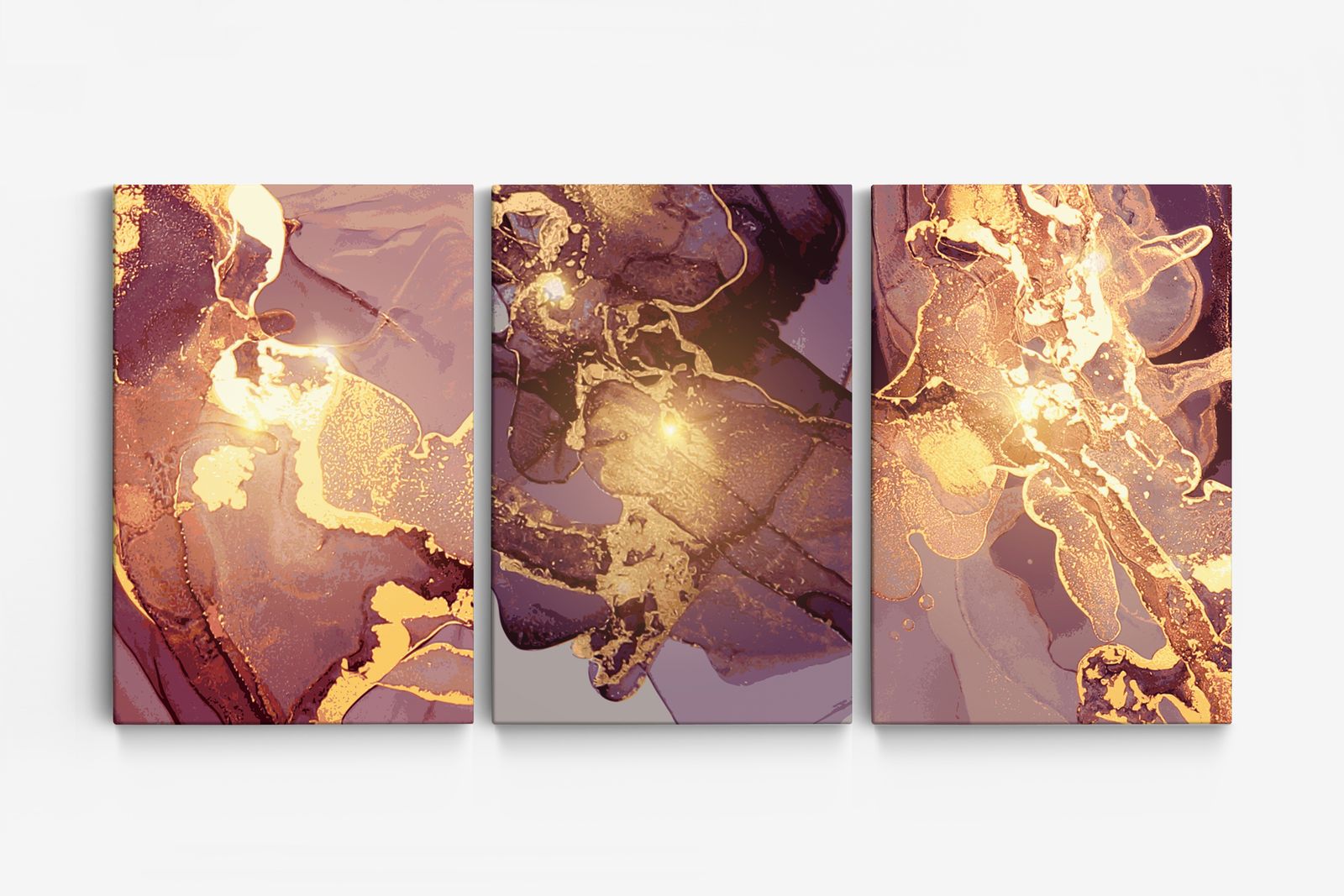 Abstrakt Guld och Lila Canvas - Set om 3