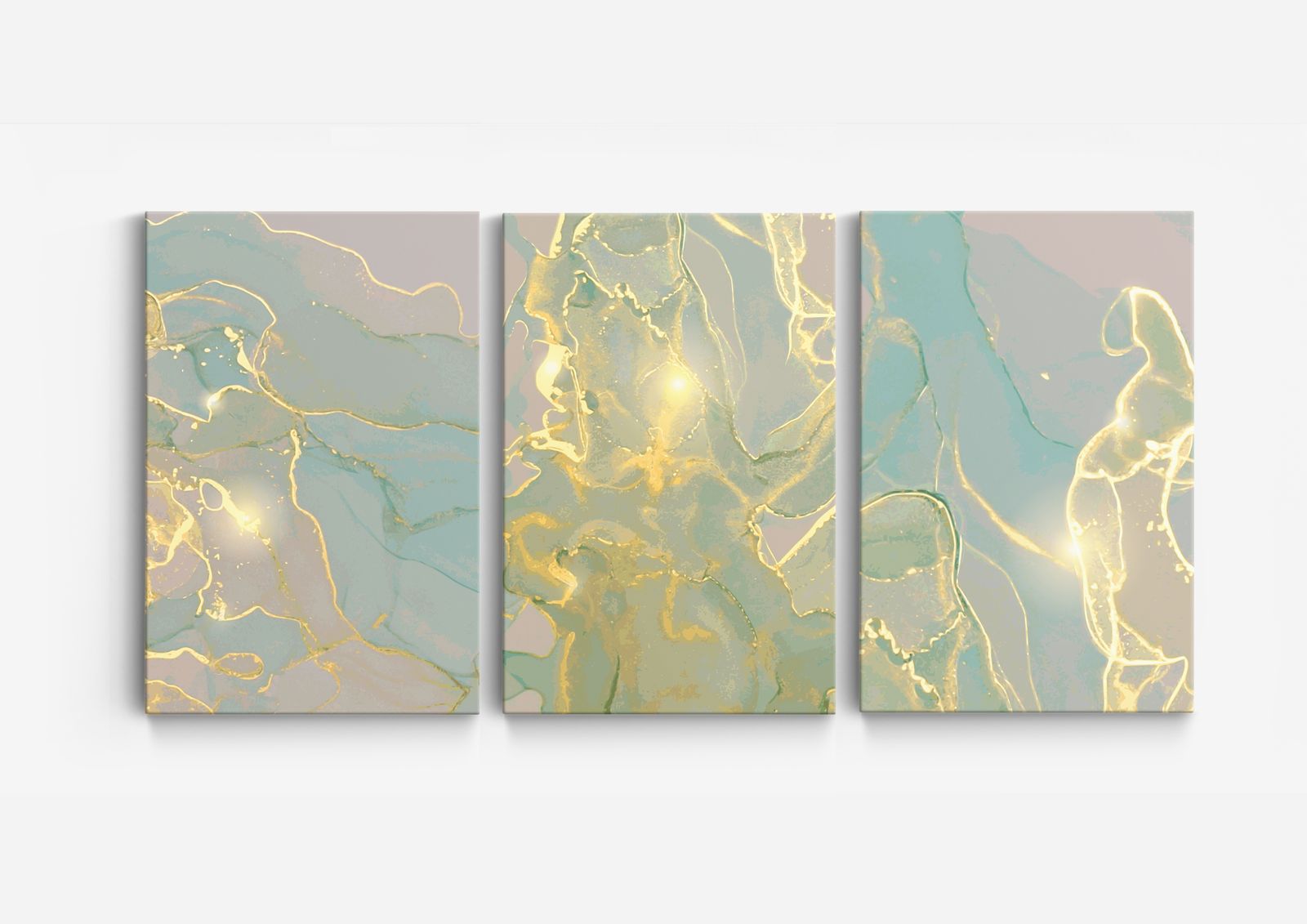 Abstrakt Guld och Teal Canvas - Set om 3