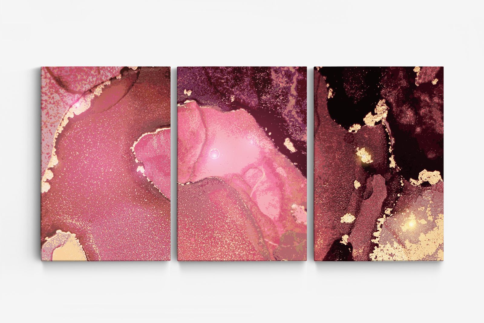 Abstrakt Rosa och Guld Canvas - Set om 3