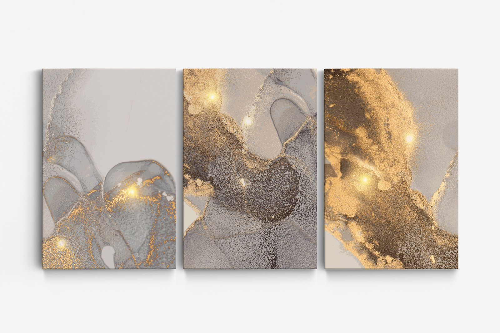 Abstrakt Guld och Grå Canvas - Set av 3