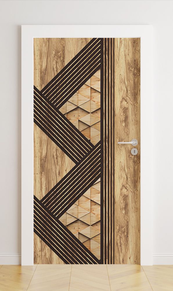 Dörrfolie - Geometrisk Trä Design / Peel and Stick