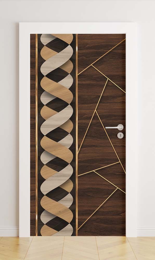 Dörrfolie - Geometrisk Trä Design / Peel and Stick