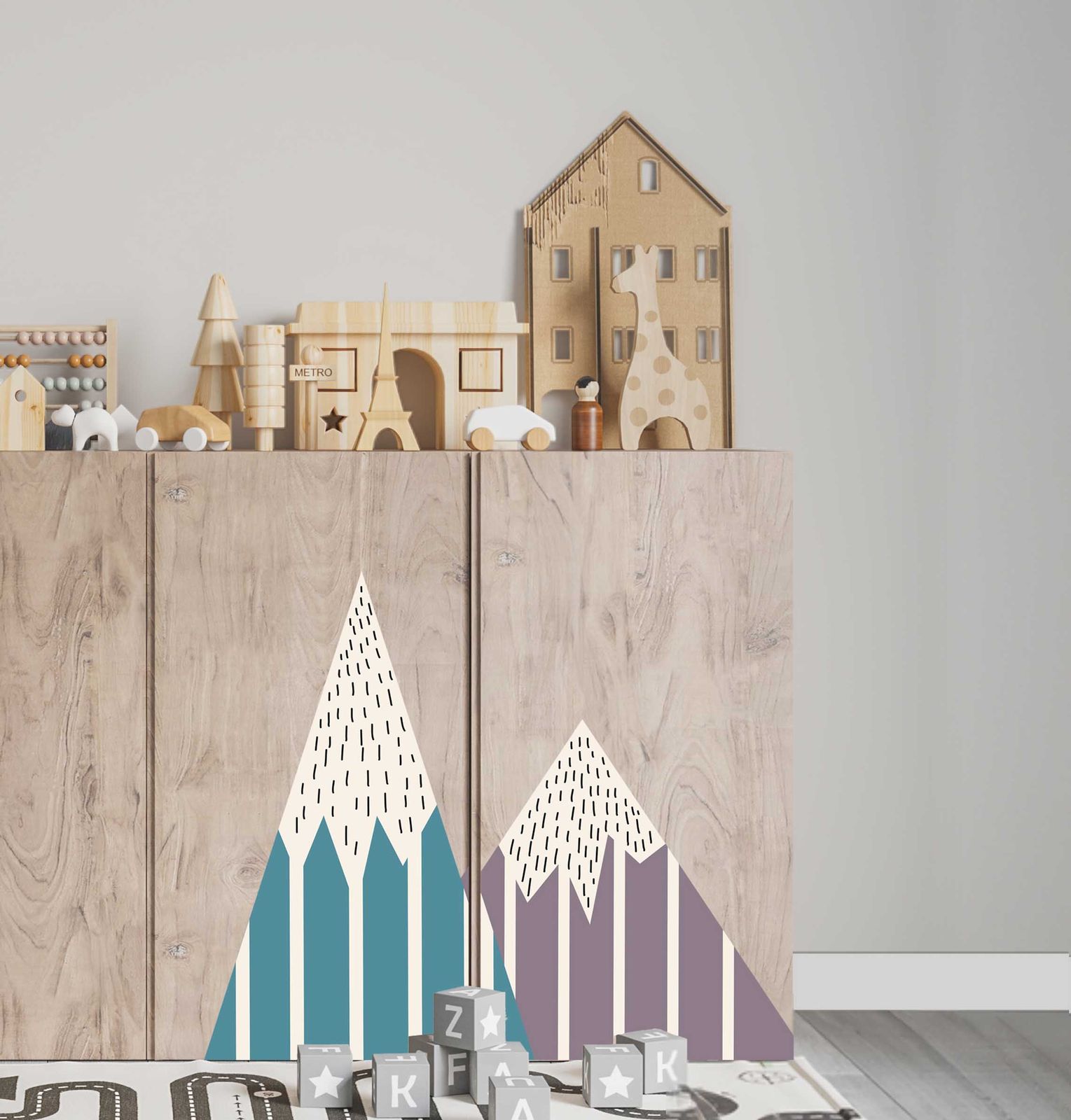 Självhäftande klistermärke – Ivar-skåpsdekal / Bergdesign