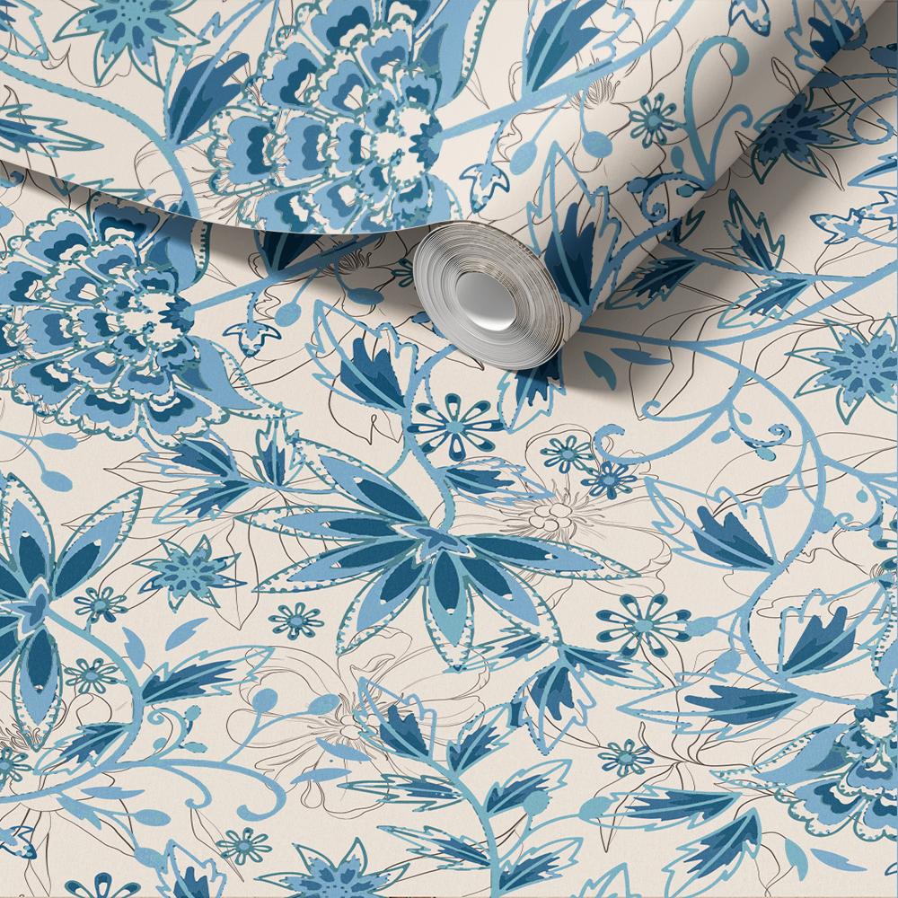 Blomstermönstrad blå dekorplast