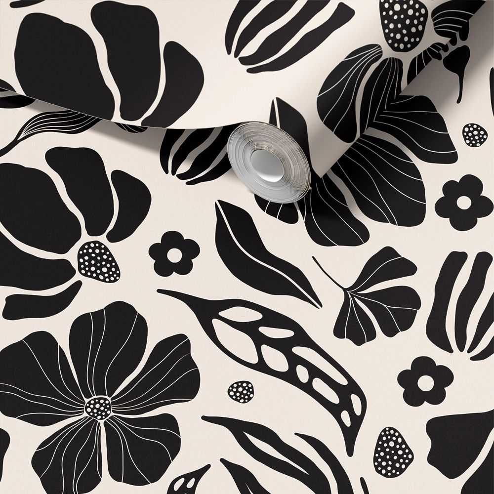 Dekorplast - Blommig Svart och Vit / Peel and Stick