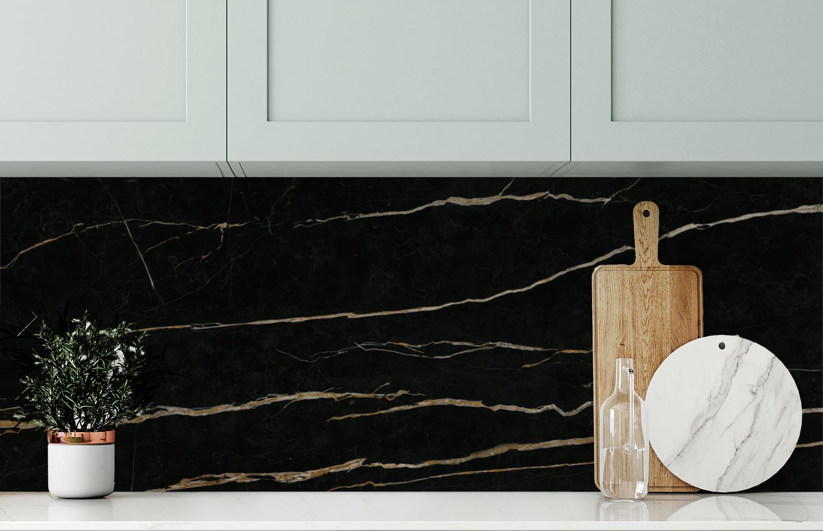 Elegant Marmor Svart Dekorplast