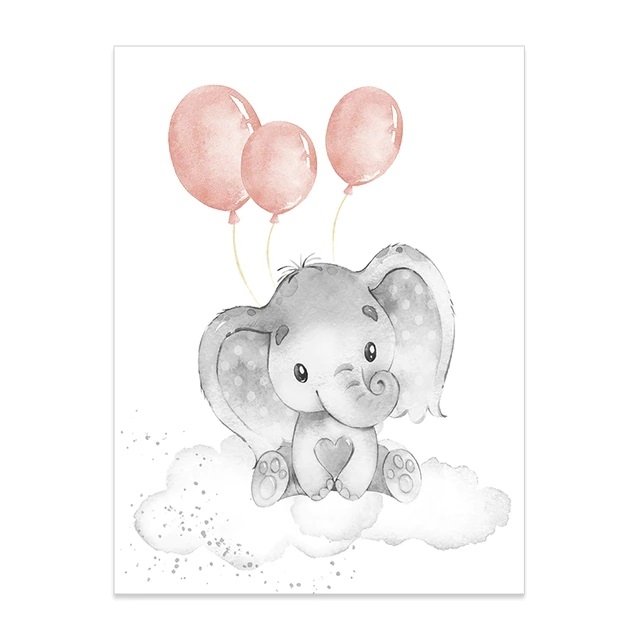Affisch - Elefant med ballonger / Rosa