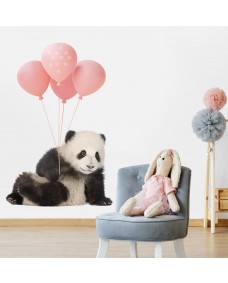Väggdekal - Panda med rosa ballonger