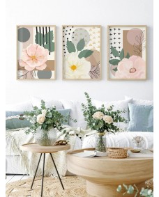 Affisch - Blommig - Rosa och vit / Set om 3