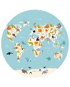 Väggklistermärken - Världskarta / Träd och djur / Cirkel