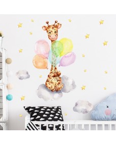 Väggdekor - Baby giraff med ballonger 