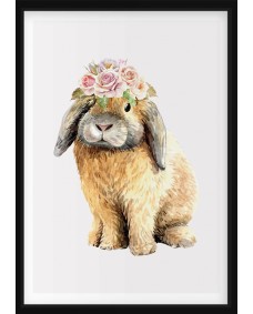 AFFISCH - Kanin med blommor på huvudet