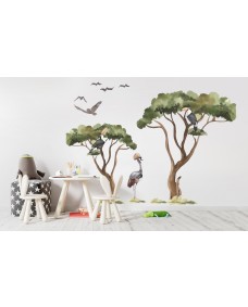 Väggdekal - Savanna Träd och Fåglar