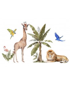 Väggdekal - Savannah lejon och giraff