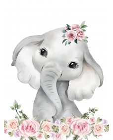 Affisch - Elefantkalv med blommor