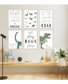 Posters - Dinosaurier / LET THE WORLD HEAR YOU ROAR / set om 6