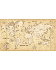 Väggdekal - Världskarta med skepp