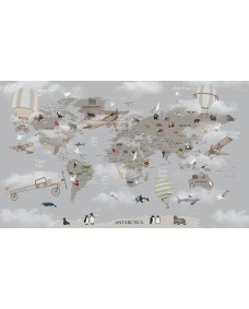 Affisch - Världskarta med luftballonger och havsdjur