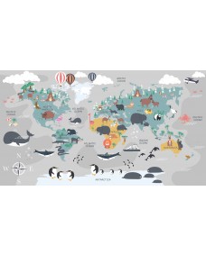 Affisch - Världskarta / Luftballonger och pingviner