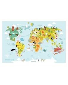 Affisch - Världskarta / Luftballonger och havsdjur