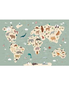 Affisch - Världskarta / Träd och vattendjur
