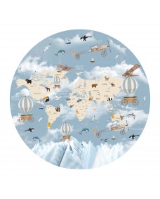 Väggklistermärke - Världskarta / Varmluftsballonger / Cirkel  