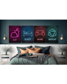 Affisch - TV-spel / Neoneffekt / Set med 4