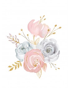 Affisch - Rosa blommor med gyllene blad / 02 