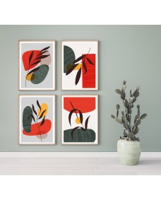 Affisch - Modern konst / Löv / Set med 4