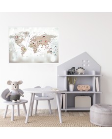 Affisch - Världskarta / Flaggor / Ljusbrun