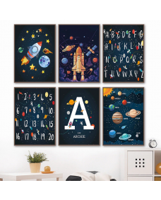 Posters - Planeter, Raketer, Alfabet och Tal / Personlig / Set om 6