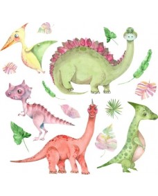 Väggdekal - Dinosaurier och löv