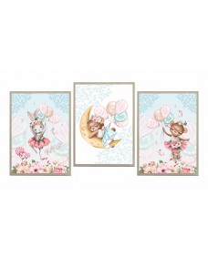 Posters - Ballerina kanin och björn / Set om 3
