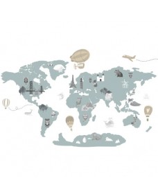 Väggdekal - Karta med djur och luftballonger