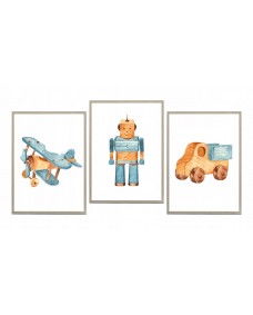 Posters - Plan, Bil, Robot / Set med 3