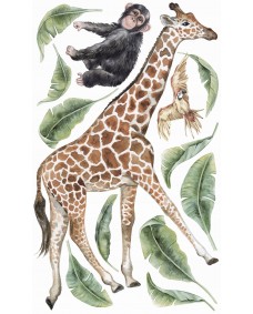 Väggdekal - Apa och giraff