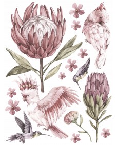 Väggdekal - Fåglar och Blommor