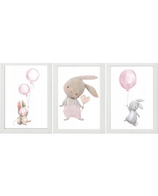 Posters - Rosa kanin / Set om 3
