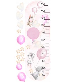 Väggdekal - Kaniner med rosa ballonger / Höjdmått