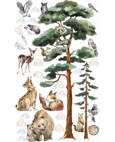 Väggdekal - Skogsträd och djur 2