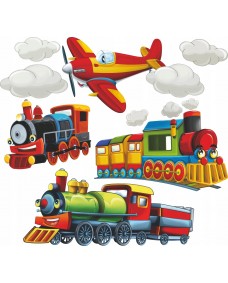 Väggdekal - Tåg och flygplan