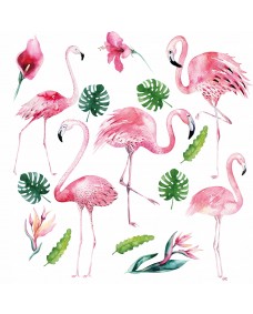 Väggdekal - Flamingos och blommor