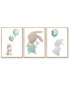 Posters - Kanin med ballonger / Set om 3